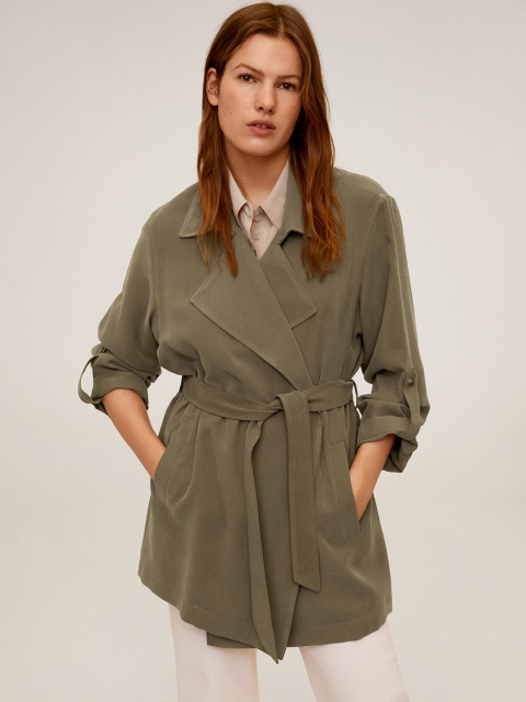 

MANGO Women Olive Green Solid Open Front Jacket
