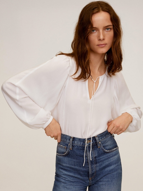 

MANGO Women White Solid Top