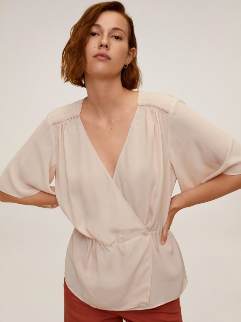 

MANGO Women Pink Solid Wrap Top