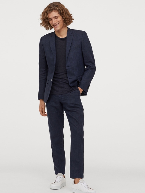 

H&M Men Navy Blue Slim Fit Solid Regular Trousers