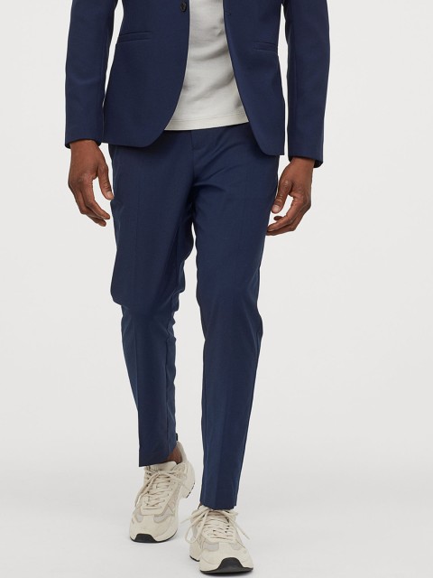 

H&M Men Navy Blue Skinny Fit Solid Regular Trousers