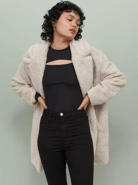 

H&M Women Beige Faux Fur Jacket