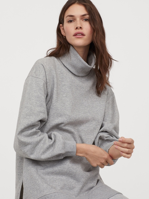 

H&M Women Grey Oversized Polo-neck Top