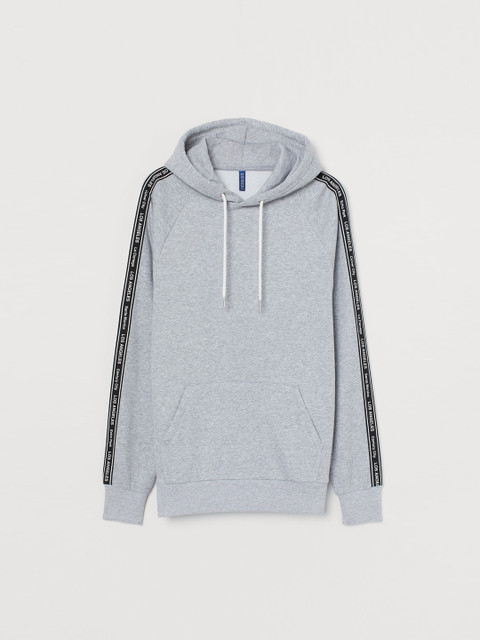 

H&M Men Grey Solid Hooded Sweatshirt