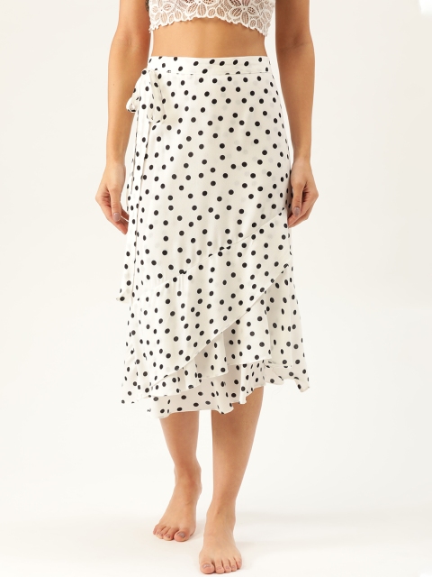 

MANGO Women White & Black Polka Dot Print Wrap Skirt