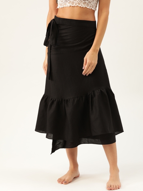 

MANGO Women Black Solid Wrap Sarong Skirt