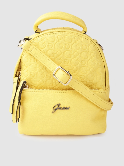 

GUESS Women Yellow Brand Logo Textured Small Backpack cum Sling Bag