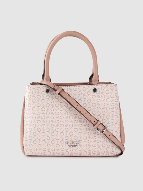 

GUESS Off-White & Dusty Pink Printed Handheld Bag