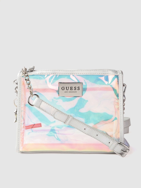 

GUESS Transparent & Silver-Toned Iridescent Effect Sling Bag