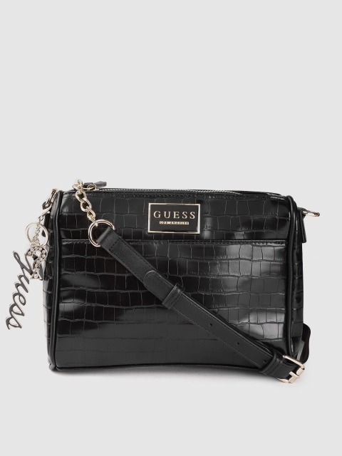 

GUESS Black Croc Textured Sling Bag