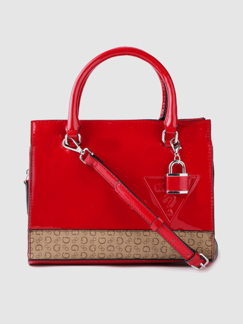 

GUESS Red & Brown Brand Logo Detail Handheld Bag with Detachable Sling Strap
