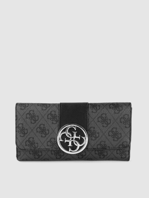 

GUESS Women Charcoal Grey & Black Brand Logo Textured Three Fold Wallet