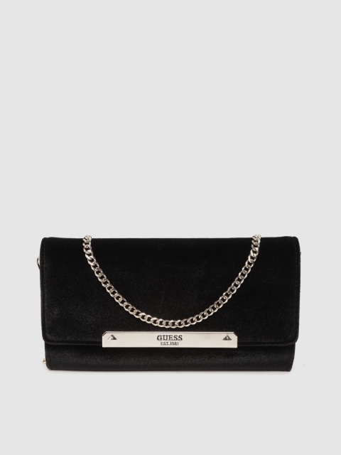 

GUESS Black Velvet Finish Solid Envelope Clutch
