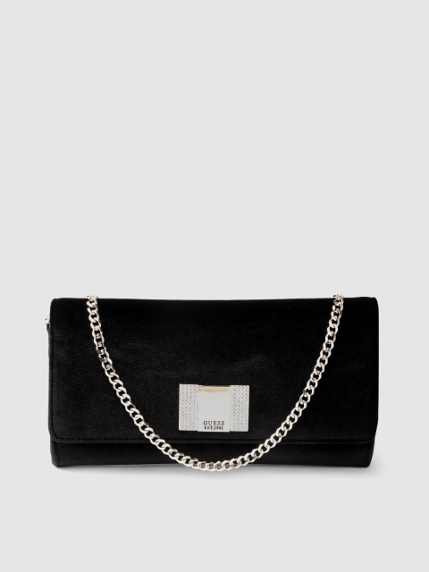 

GUESS Black Solid Velvet Finish Envelope Clutch