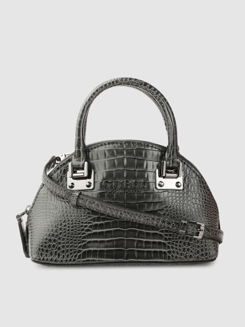 

GUESS Charcoal Grey Croc Textured Handheld Bag