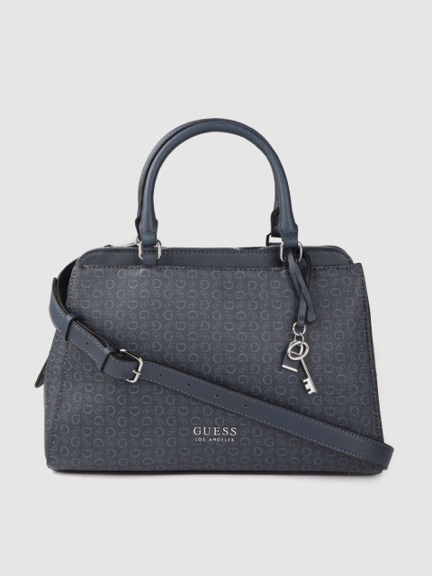 

GUESS Women Navy Blue Brand Logo Print Handheld Bag