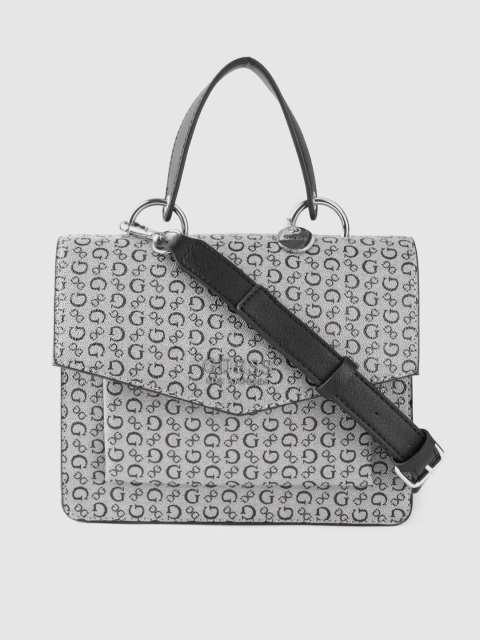 

GUESS Grey & Black Printed Satchel Bag