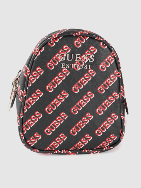 

GUESS Women Black & Red Typography Backpack