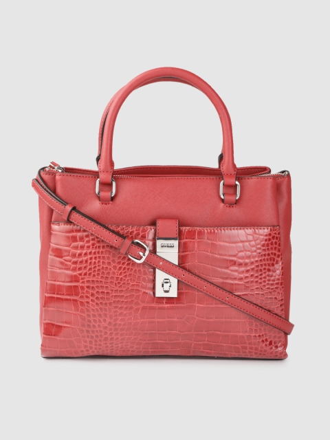 

GUESS Red Croc Textured Handheld Bag with Detachable Sling Strap