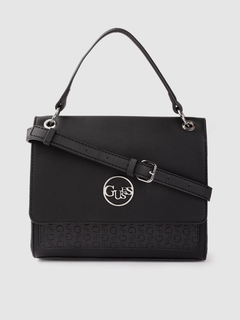 

GUESS Black Solid Satchel with Brand Logo Texture Detail