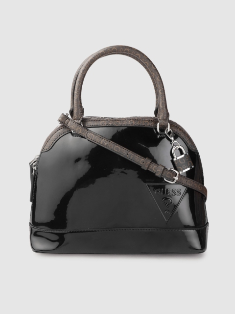 

GUESS Black Solid Patent Finish Handheld Bag