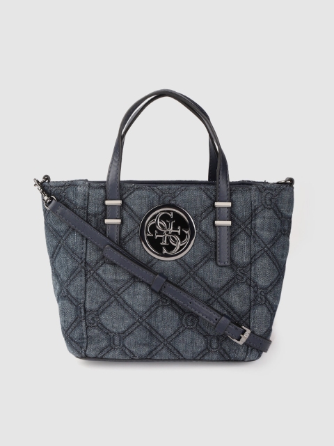 

GUESS Women Navy Blue Self Design Handheld Bag