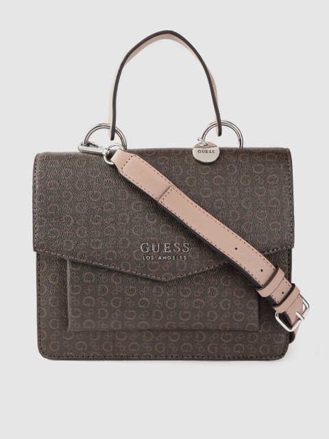 

GUESS Coffee Brown Brand Logo Printed Satchel