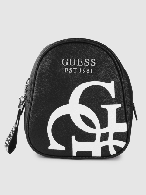 

GUESS Women Black & White Typography Backpack