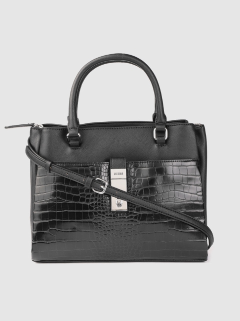 

GUESS Black Croc Textured Handheld Bag with Detachable Sling Strap