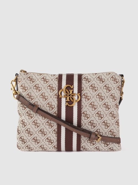 

GUESS Beige & Brown Brand Logo Patterned Sling Bag