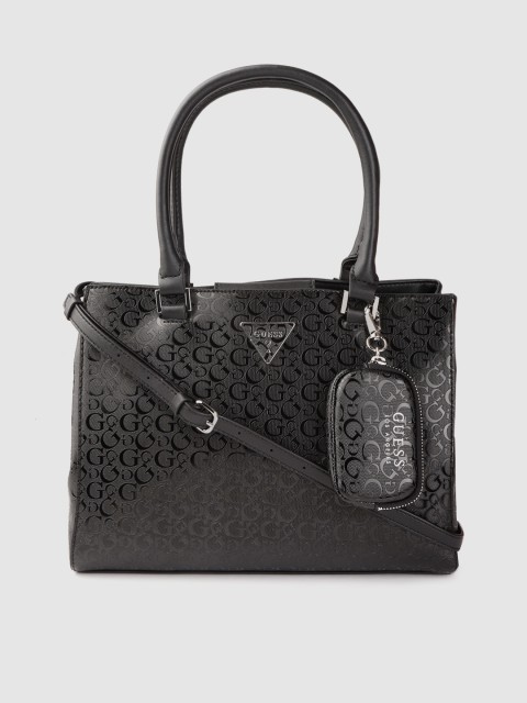 

GUESS Women Black Brand Logo Textured Shoulder Bag with Coin Purse