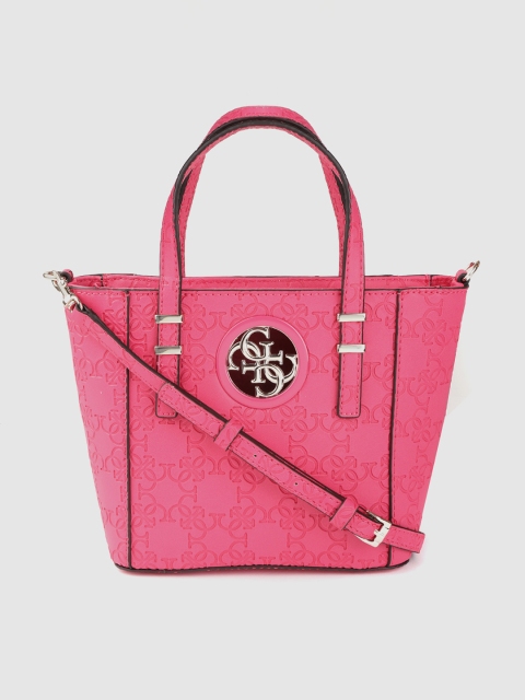 

GUESS Women Fuchsia Brand Logo Textured Handheld Bag