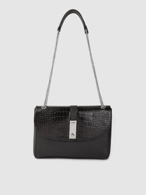 

GUESS Black Croc Textured Shoulder Bag