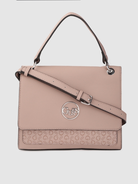 

GUESS Dusty Pink Brand Logo Textured Handheld Bag with Sling Strap