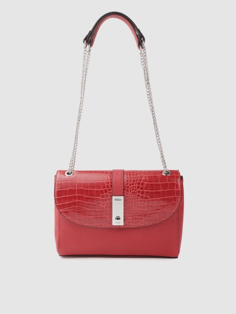 

GUESS Red Croc-Textured Shoulder Bag