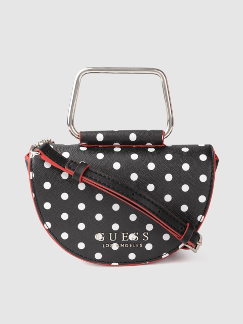 

GUESS Black & White Polka Dot Printed Sling Bag
