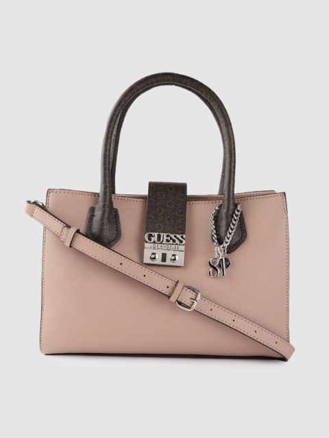 

GUESS Beige Solid Handheld Bag with Detachable Tab