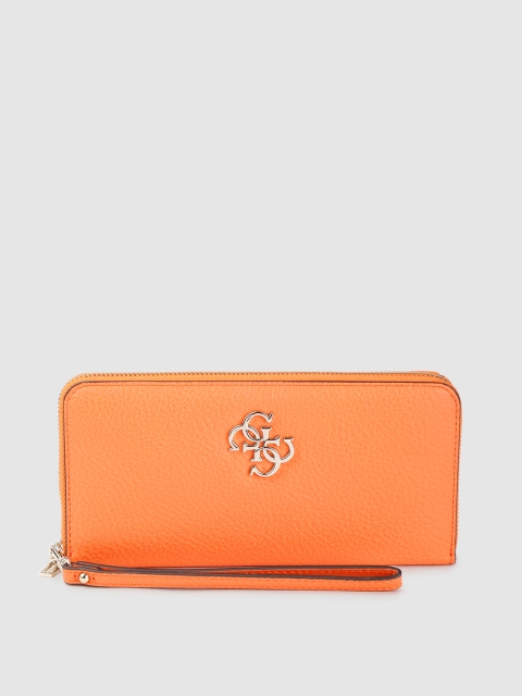 

GUESS Women Orange Solid Zip Around Wallet With Wrist Loop