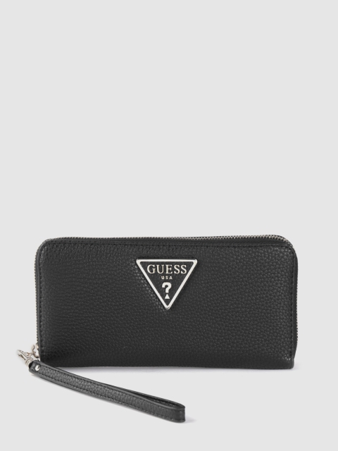 

GUESS Women Black Solid Zip Around Wallet with Wrist Loop