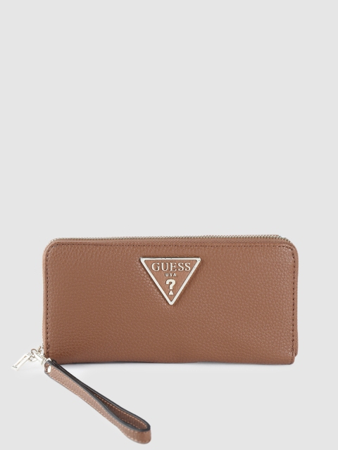 

GUESS Women Brown Solid Zip Around Wallet with Wrist Loop