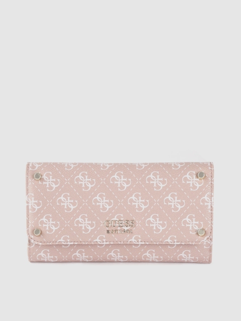 

GUESS Women Dusty Pink & White Brand Logo Print Three Fold Wallet
