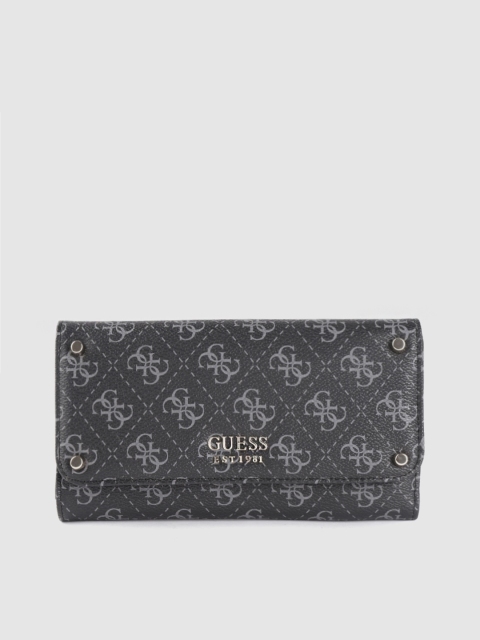 

GUESS Women Black & Grey Brand Logo Print Three Fold Wallet
