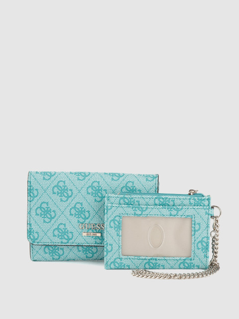 

GUESS Women Blue Brand Logo Print Two Fold Wallet with Detachable Card Holder