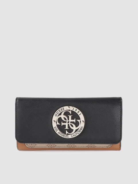 

GUESS Women Black & Brown Colourblocked Three Fold Wallet