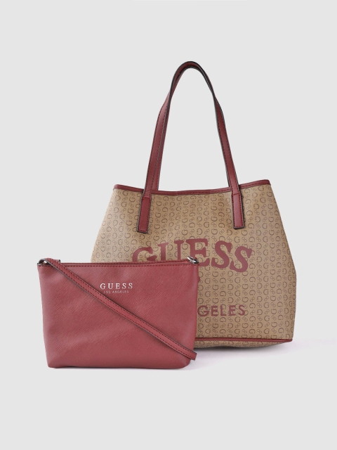 

GUESS Brown & Maroon Brand Logo Print Shoulder Bag With Pouch