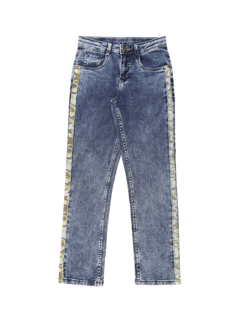 

Pantaloons Junior Boys Blue Regular Fit Mid-Rise Clean Look Jeans With Side Stripes