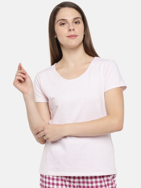 

Dreamz by Pantaloons Women White & Pink Striped Round Neck Lounge T-shirt