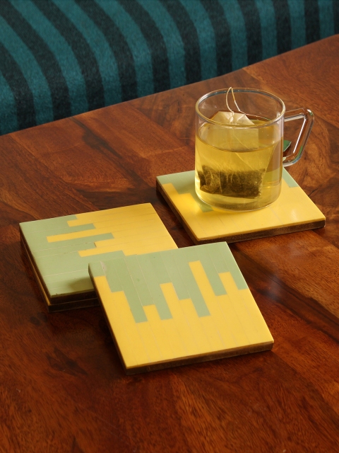 

RangRoots Set Of 4 Yellow & Green Printed Pastel Piano Coasters