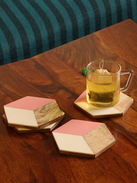 

RangRoots Set Of 4 Brown & Pink Colourblocked Hexa-Heavens Coasters