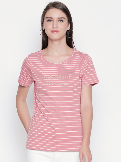 

Honey by Pantaloons Women Pink Striped Round Neck T-shirt